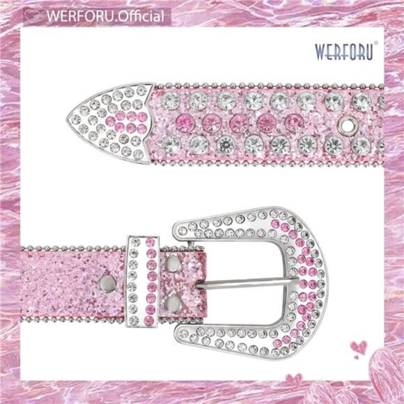 WERFORU Women Men Western Rhinestone Studded Leather Belt Unisex Bling Cowgirl main image 4